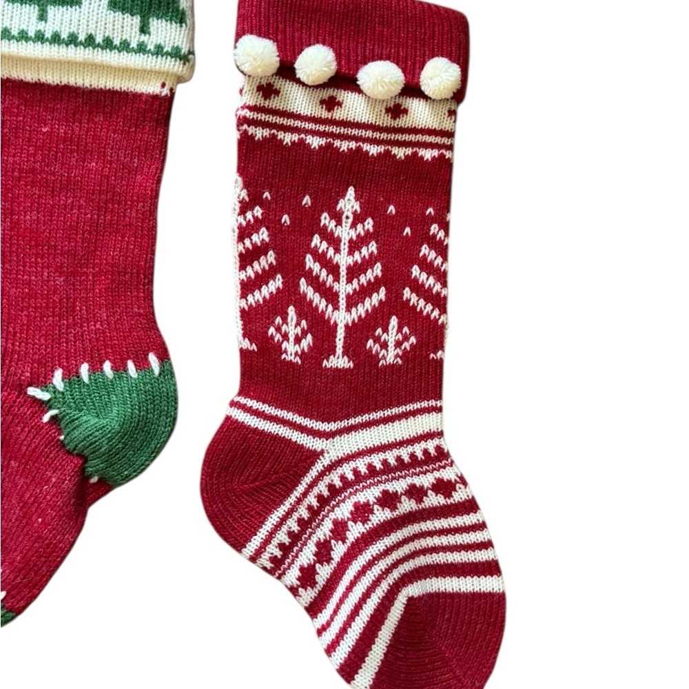Set 3 WOOL Colorful Christmas Decorating Socks Red Green Fun Whimsical Hook - Picture 3 of 3